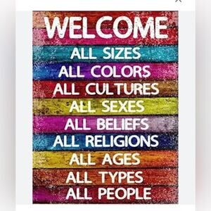 All Welcome Stainless Steel Sign 12”x16”